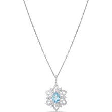 Lial Diamond 4.50 Karat Pırlanta Blue Topaz Kolye, Doğal Pırlanta, Sertifikalı Mücevher