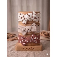 Vavbaby Kız Bebek 3’lü Ribana Fiyonklu Bandana Seti - Kahverengi