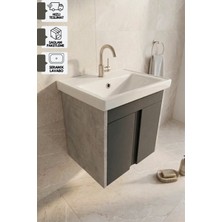 Karen Banyo Lavanta 50 cm Lavabolu Alt Banyo Dolabı, Banyo Dolabı, Seramik Lavabo Dahil , Retro Gümüş-Antrasit