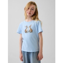 Gap Kız Çocuk Açık Mavi Relaxed Grafik Baskılı T-Shirt