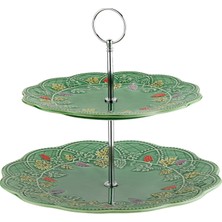 LuckyArt Vinea Seramik Yeşil Iki Katlı Kek Standı 27 cm