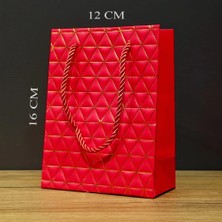 Livenda Kırmızı Geometrik Desenli Mini Boy Karton Hediye Çantası