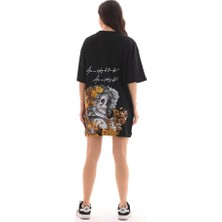Amorluxe Unisex Bisiklet Yaka Baskılı Oversize T-Shirt - Siyah