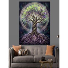 Artmeg Mor Işıklı Büyük Hayat Ağacı Dekoratif Kanvas - Mdf Ahşap Tablo