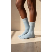 Bony Socks Kadın Örgü Desenli Soket Çorap Mavi