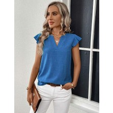 Amorluxe Kadın Kısa Kelebek Kollu V Yakalı Bluz