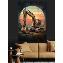 Artmeg Gün Batımında Çalışan Sarı Ekskavatör Dekoratif Kanvas - Mdf Ahşap Tablo