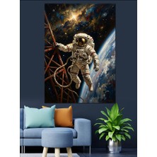 Artmeg Uzay Yürüyüşü Yapan Astronot ve Galaksi Dekoratif Kanvas - Mdf Ahşap Tablo