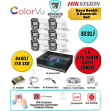 Hikvision Gece Renkli 6 Kameralı Ahd Güvenlik Seti 2mp Sesli 1tb Dahili SSD 16 Kanal Dvr