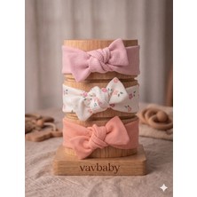 Vavbaby Kız Bebek 3’lü Ribana Fiyonklu Bandana Seti - Somon