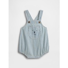 Gap Bebek Açık Mavi Denim Çizgili Ayı Cepli Balon Tulum