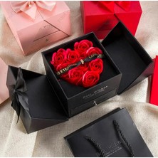 Modazon Sevgiliye Özel Hediyelik Içine Kolye ve Küpe Set Koyulabilir Çekmeceli Güllü Kutu (Çanta Hediye)