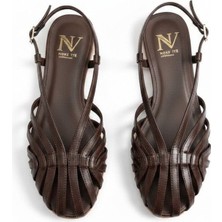Ne&Ve Shoes Kahve Deri Biye Kadın Günlük Sandalet