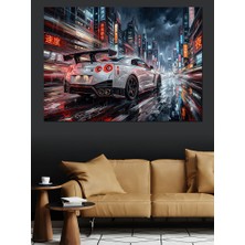 Artmeg Şehir Işıklarında Spor Araba Yarışı Dekoratif Kanvas - Mdf Ahşap Tablo