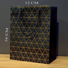 Livenda Siyah Geometrik Desenli Mini Boy Karton Hediye Çantası