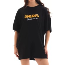 Amorluxe Unisex Bisiklet Yaka Baskılı Oversize T-Shirt - Siyah