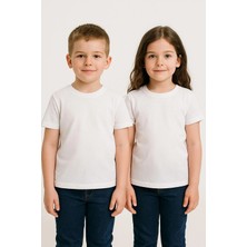 Luess Unisex Çocuk %100 Pamuklu Bisiklet Yaka Basict-Shirt (3 Yaş - 7 Yaş)