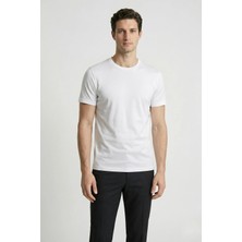 Odelon Erkek Bisiklet Yaka Premium %100 Merserize Pamuk T-Shirt Beyaz