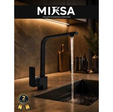 Mixsa Lüx Siyah Kare Mutfak Eviye Bataryası, Musluğu, Ağır Gövde Kaliteli
