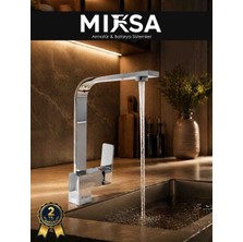 Mixsa Lüx Krom Kare Mutfak Eviye Bataryası, Musluğu, Ağır Gövde Kaliteli