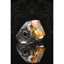 Prestige Kare Tasarımlı Sitrin Taşlı 925 Ayar Gümüş Yüzük 902639