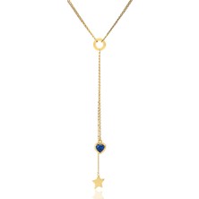Kuyumcudükkanı Kuyumcudukkani Kalp Kesim"avusturya Kristal Taşlı"zincirli KOLYE-37163-G-BLU
