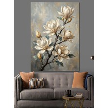 Artmeg Manolya Çiçekleri Yağlı Boya Dokusu Dekoratif Kanvas - Mdf Ahşap Tablo