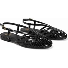 Ne&Ve Shoes Siyah Rugan Biye Kadın Günlük Sandalet