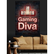 Artmeg Gaming Diva Yazılı Neon Tasarım Dekoratif Kanvas - Mdf Ahşap Tablo