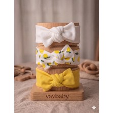 Vavbaby Kız Bebek 3’lü Ribana Fiyonklu Bandana Seti - Sarı