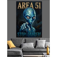 Tablomega Area 51 Mavi Uzaylı Afişi Dekoratif Kanvas - Mdf Ahşap Tablo