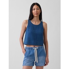 Gap Kadın Mavi Pamuk Gauze Denim Shell Askılı Üst