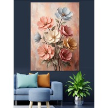 Artmeg Pastel Tonlarda Estetik Çiçek Buketi Dekoratif Kanvas - Mdf Ahşap Tablo