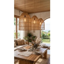 Rattam Düğüm Serisi: 60X41CM El Örgüsü Doğal Rattan Sarkıt Avize