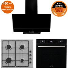 Afm Tech ve Ferre  Markalı/fethy -F29 Turbolu  Inox Siyah Ankastre Set (EL003 + FM7700 +FM3250)