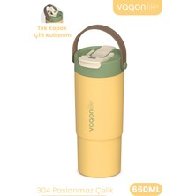 Vagonlife Tumbler Mug 660 ml Tek Kapak Çift Kullanım Pipetli Rahat Içim Kulplu Paslanmaz Çelik Termos 1102-660ML