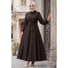 Hafsa Mina Kuşaklı Mevlana Elbise Acı Kahve HM2105