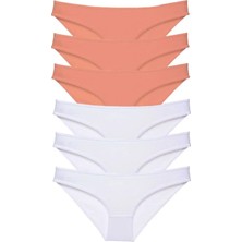 Die Grup 6 Adet Eko Set Likralı Kadın Slip Külot Pudra Beyaz