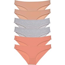 Die Grup 6 Adet Süper Eko Set Likralı Kadın Slip Külot Ten Gri Pudra