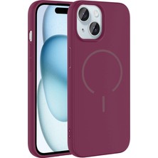 MobaxAksesuar Apple iPhone 15 Kılıf Yumuşak Dokulu M-Safe Şarj Özellikli Meta Kapak
