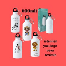 Best Hediye Kancalı Beyaz Su Matarası - 600 Mlt-Baskı Dahil