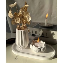 CasadiDuck Geometrik Desenli Vazo ve Lotus Çiçek Inci Tozlu Mumluk 2 Set