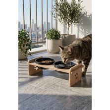 GOBYPET Ahşap Standlı Seramik Kaseli Kedi-Köpek Mama ve Su Kabı