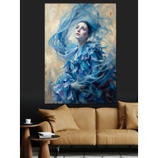 Artmeg Mavi Elbiseli Dans Eden Kadın Dekoratif Kanvas - Mdf Ahşap Tablo