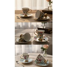 Ogeda Home Balsa 6’lı Gold Çiçek Desenli Porselen Kahve Fincan Takımı – Çok Renkli Çiçekli Fincan