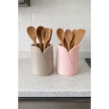 Alpin Bej & Pudra Pembe Modern Tasarım Organizer Kalemlik | Mutfak Kaşıklık Düzenleyici Minimal Dekoratif Kutu