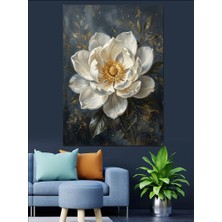 Artmeg Yağlı Boya Beyaz Çiçek Dekoratif Kanvas - Mdf Ahşap Tablo