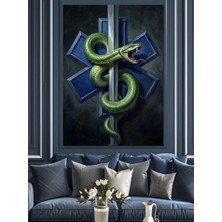 Artmeg Tıp Sembolü Yılanlı Asa Logosu Dekoratif Kanvas - Mdf Ahşap Tablo