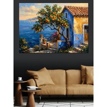 Artmeg Deniz Kenarında Mavi Akdeniz Evi Dekoratif Kanvas - Mdf Ahşap Tablo