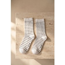 Bony Socks Kadın Çizgili Beyaz Soket Çorap